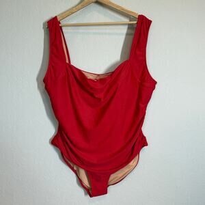 J. Crew Women's Red Square Neck‎ Side Ruched One Piece Bathing Suit Size 22 NEW